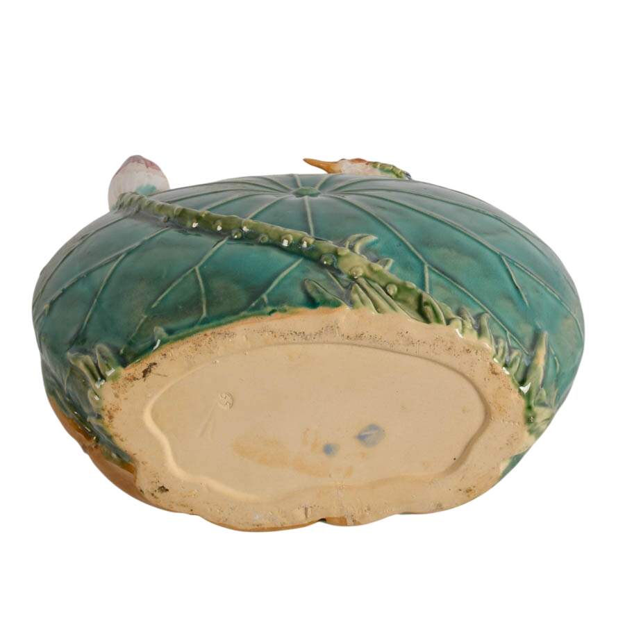 Majolica Kingfisher and Lily Pad Ceramic Vase-7