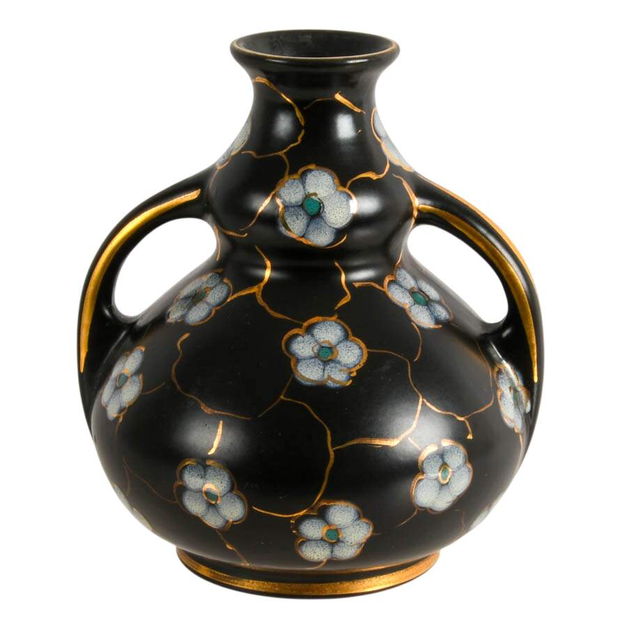 Regina Holland Hand-Painted Black Floral Bud Vase-1