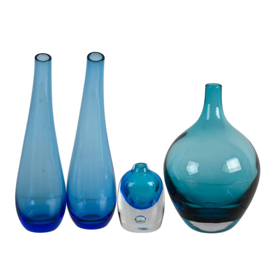 Four Blue Glass Vases-1