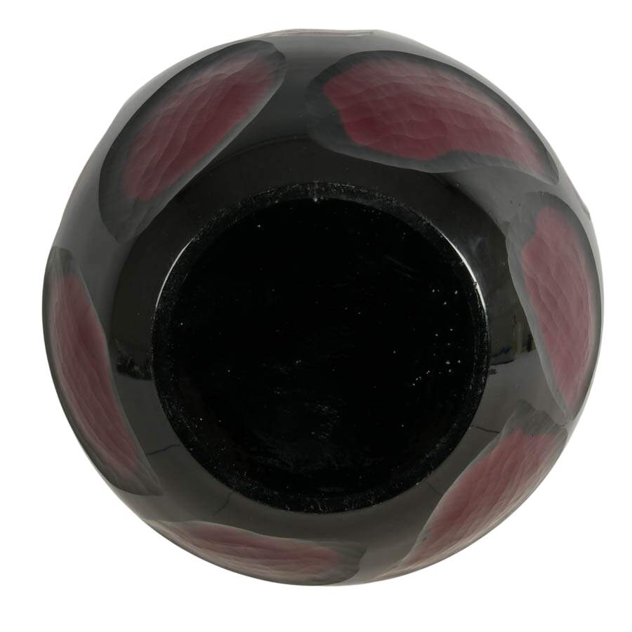 Large Murano-Style Black and Maroon Glass Battuto Vase-5