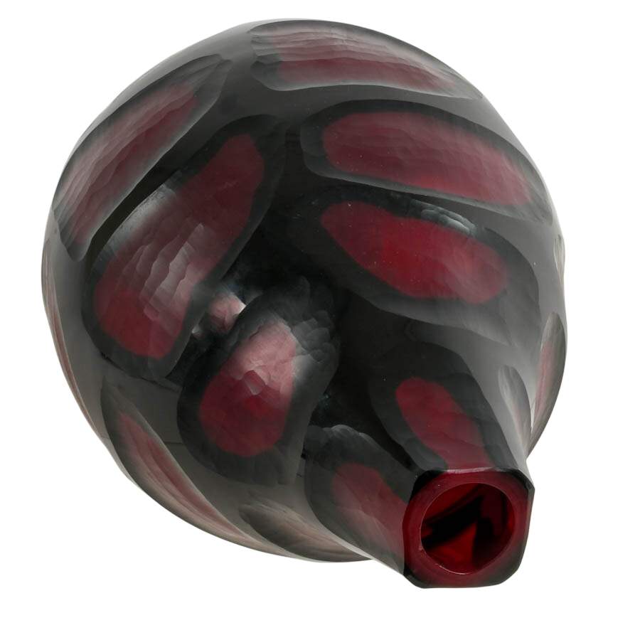Large Murano-Style Black and Maroon Glass Battuto Vase-4