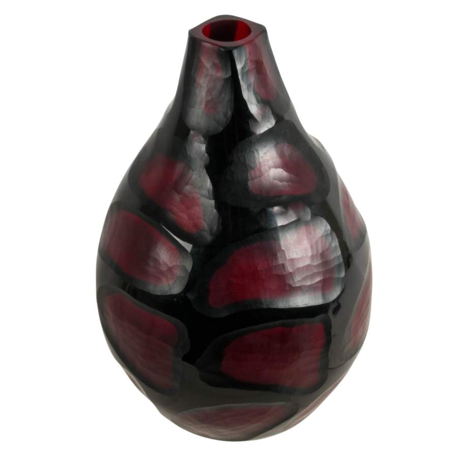 Large Murano-Style Black and Maroon Glass Battuto Vase-3