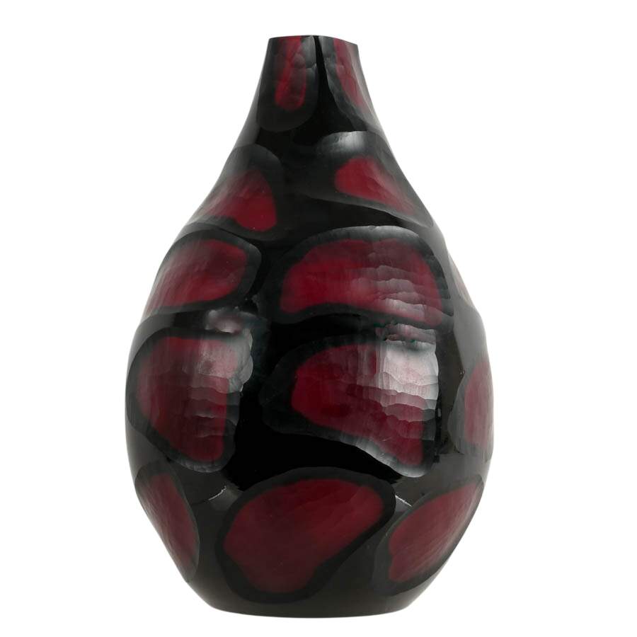 Large Murano-Style Black and Maroon Glass Battuto Vase-2