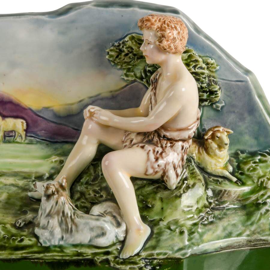 Antique Majolica Shepard and Flock Spill Vase-3