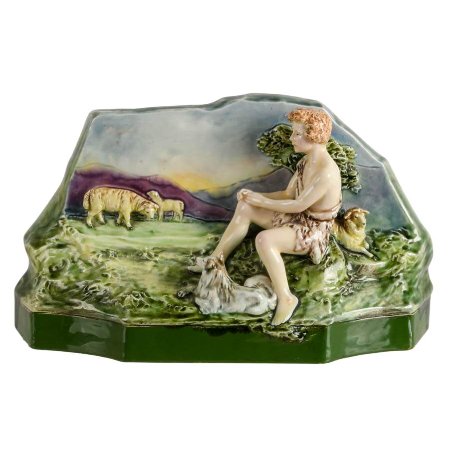 Antique Majolica Shepard and Flock Spill Vase-1