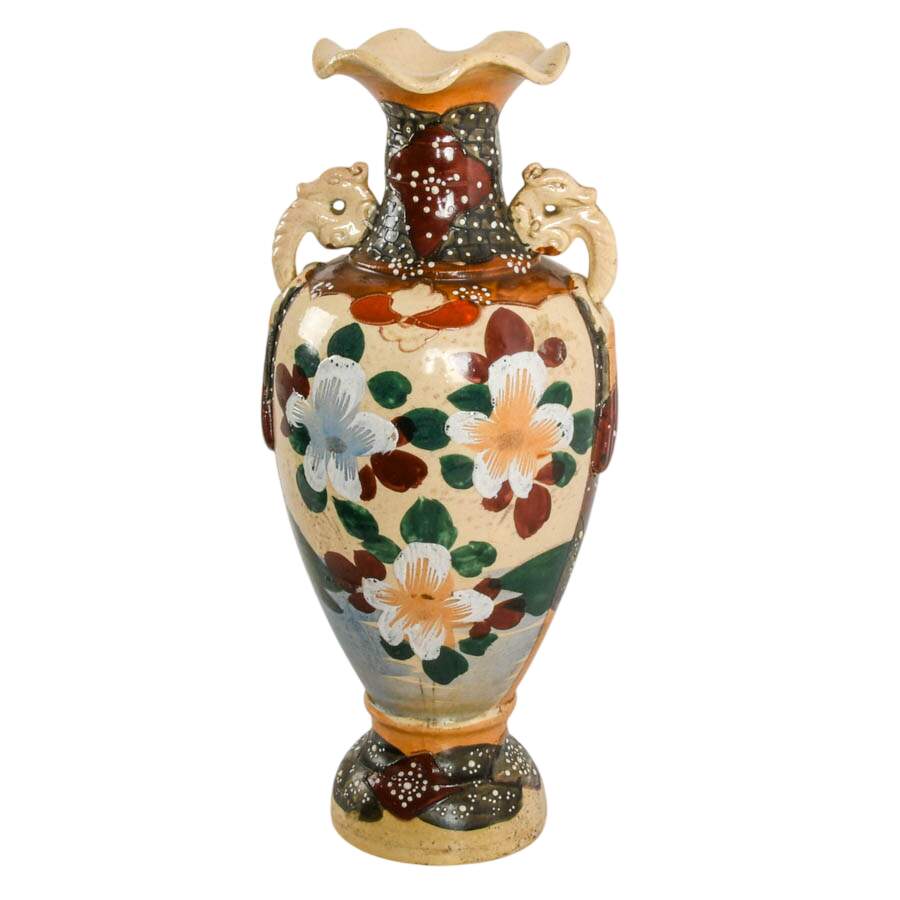 Antique Japanese Satsuma Moriage Earthenware Vase-7