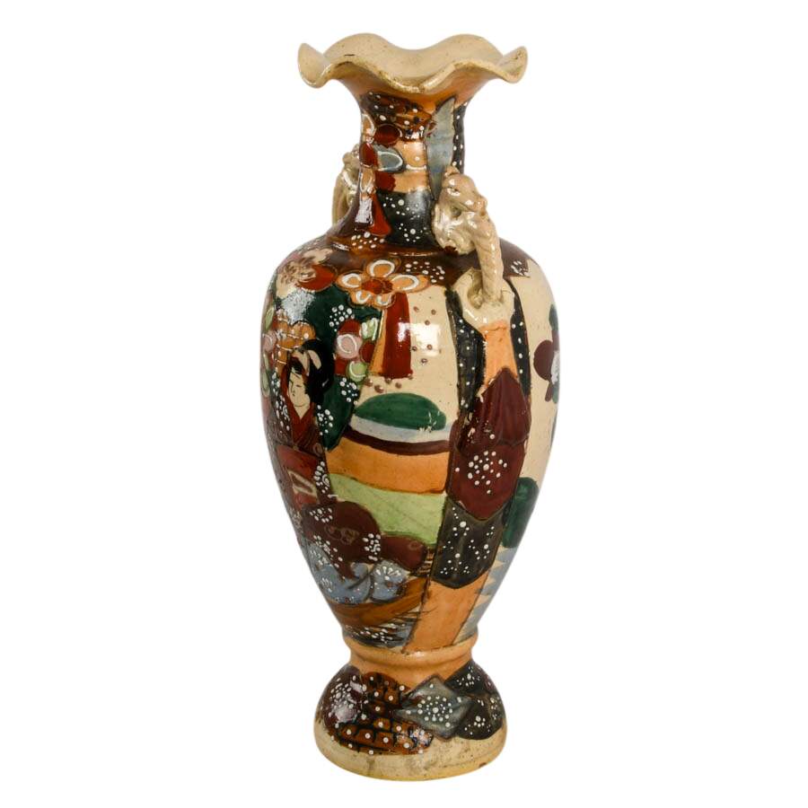 Antique Japanese Satsuma Moriage Earthenware Vase-5