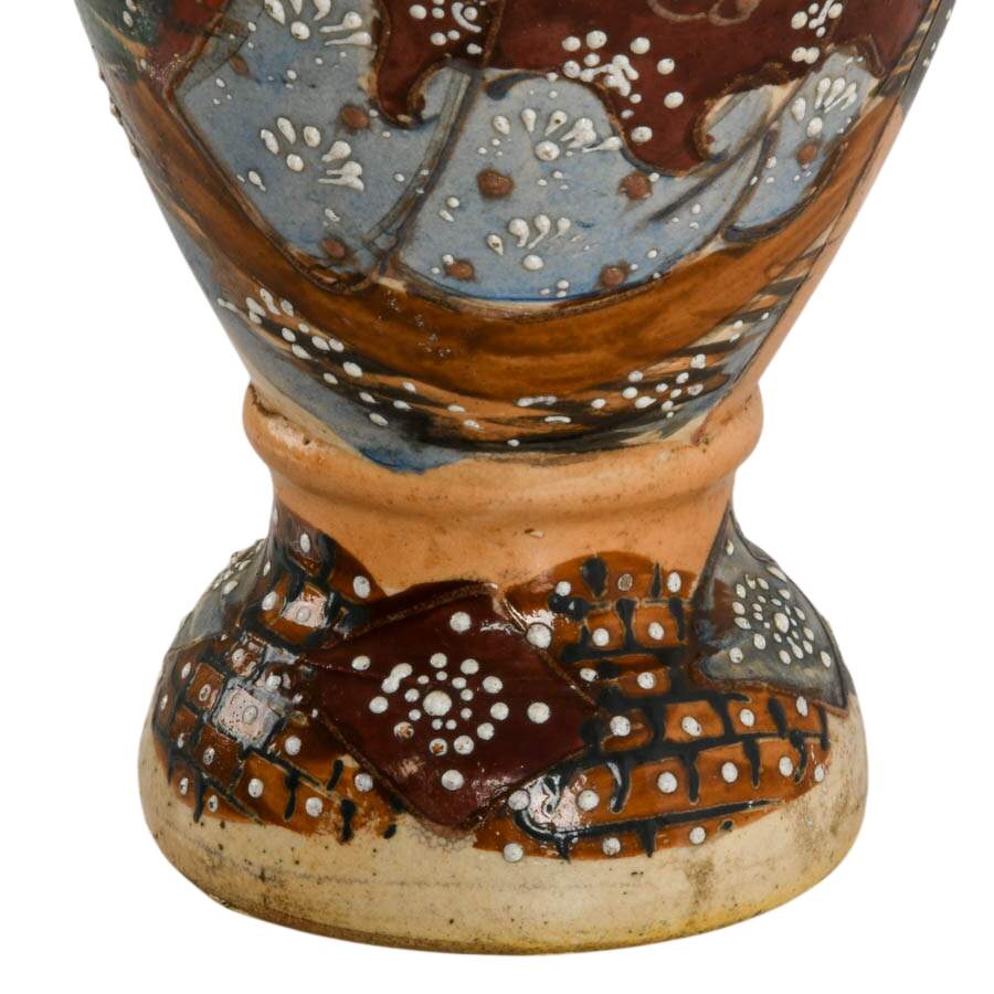 Antique Japanese Satsuma Moriage Earthenware Vase-4