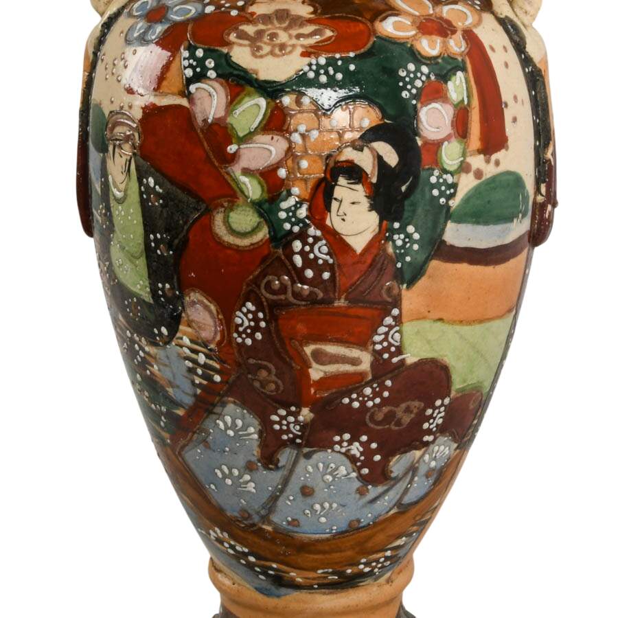 Antique Japanese Satsuma Moriage Earthenware Vase-3