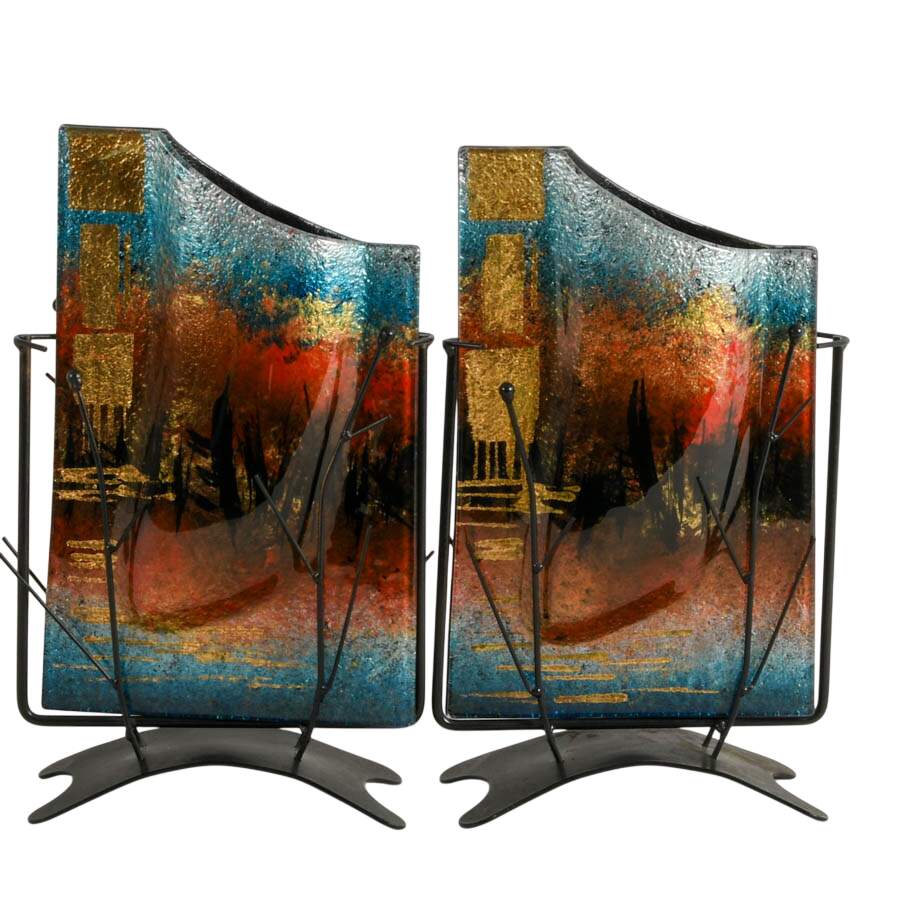 Pair of Jasmine Studios Art Glass Vases with Metal Stands by Benjamin Chang-6