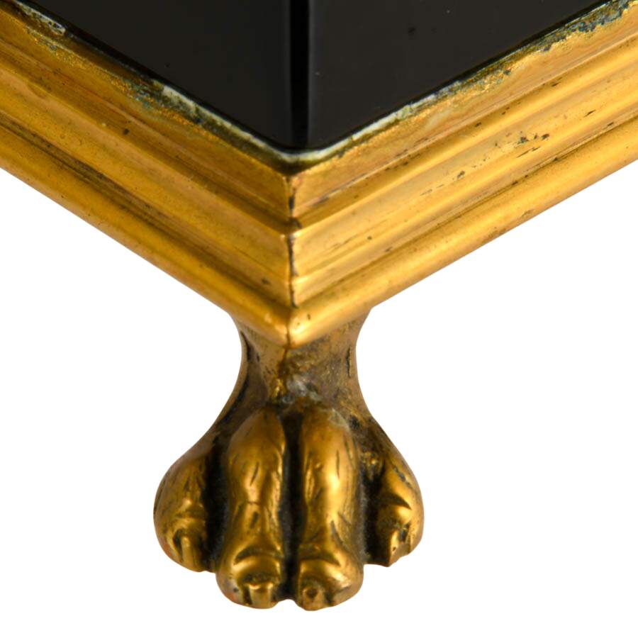 Footed Brass and Black Opaline Glass Cache Pot with Tassel Motif-4