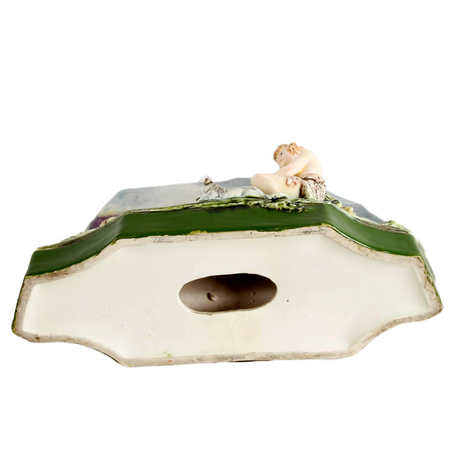 Antique Majolica Shepard and Flock Spill Vase-2
