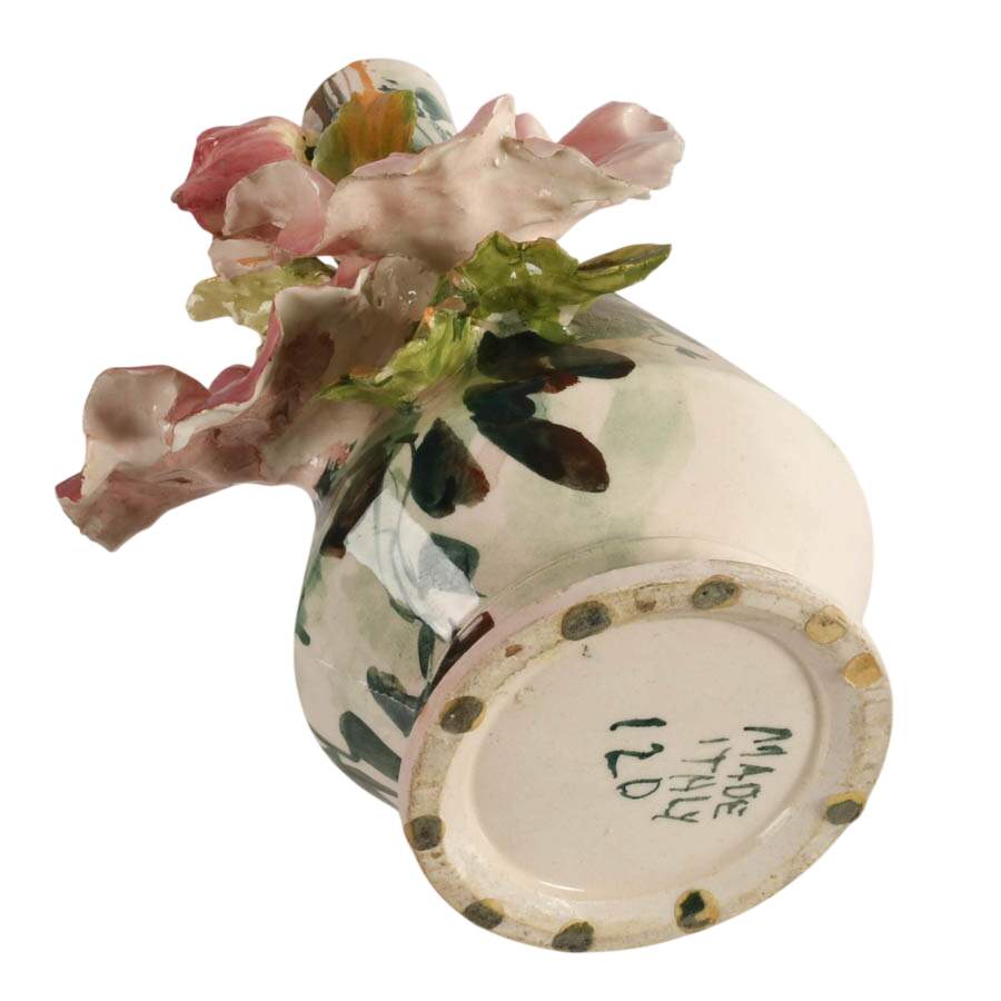 Hand-Painted Sculpted Floral Italian Majolica Vase-8