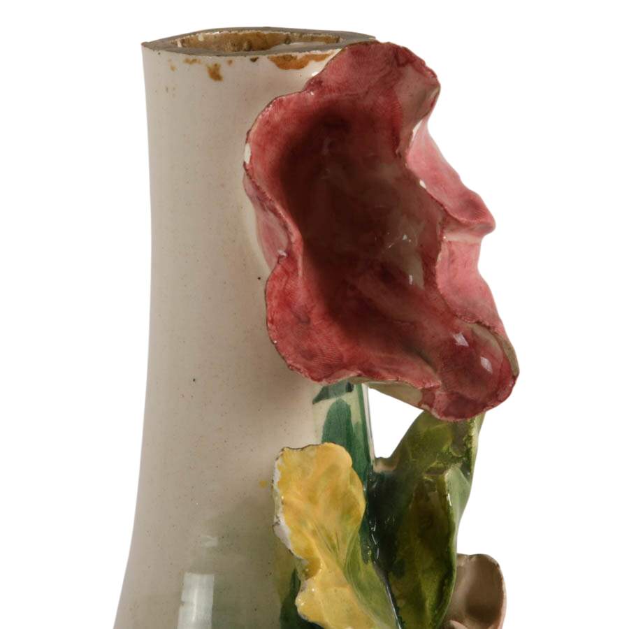 Hand-Painted Sculpted Floral Italian Majolica Vase-5