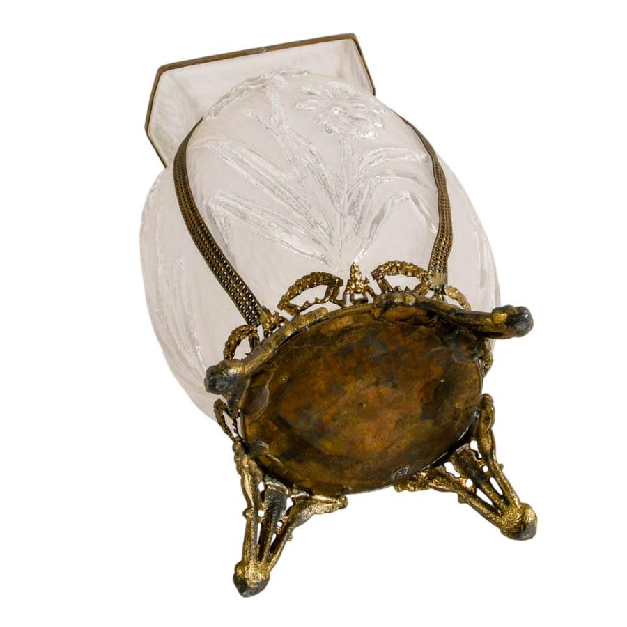 Tiffin Art Deco Floral Embossed Brass Filigree Vase-8