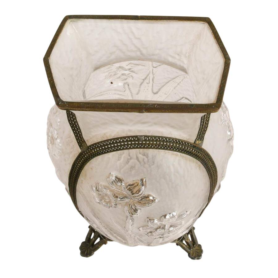 Tiffin Art Deco Floral Embossed Brass Filigree Vase-7