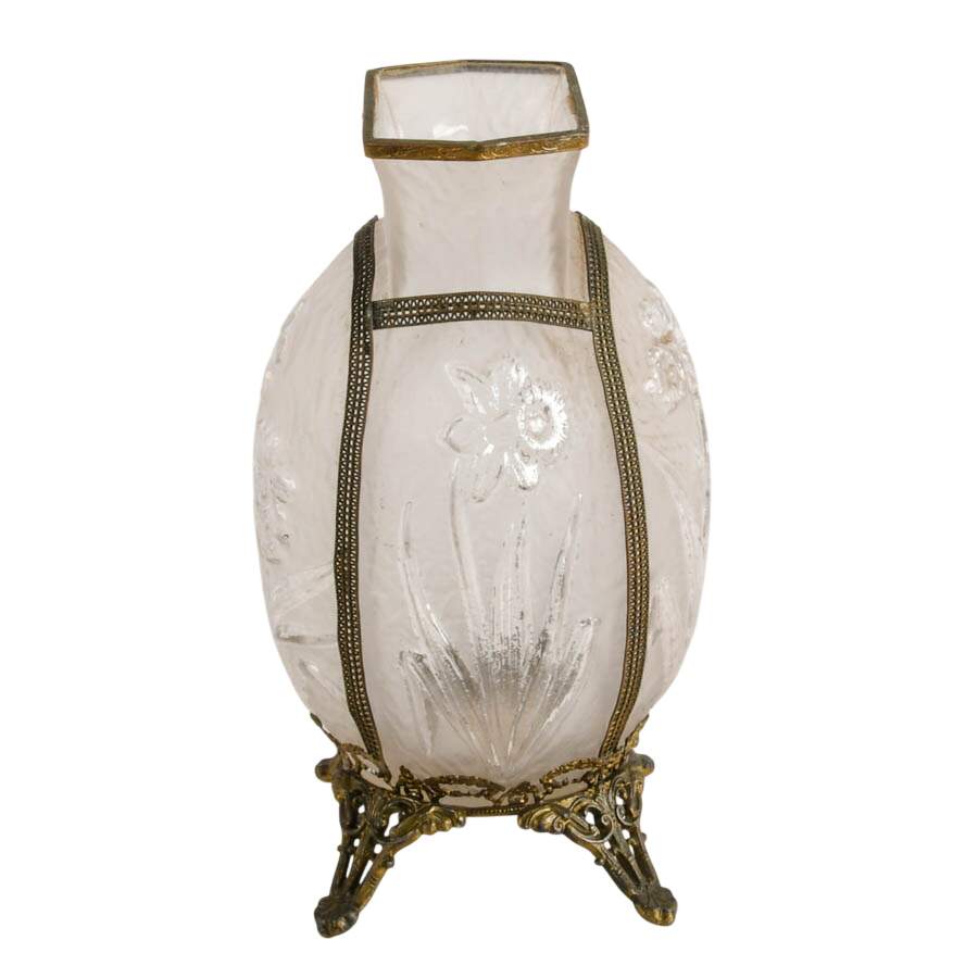 Tiffin Art Deco Floral Embossed Brass Filigree Vase-5