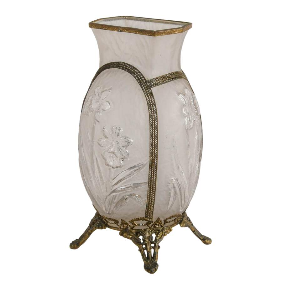 Tiffin Art Deco Floral Embossed Brass Filigree Vase-4