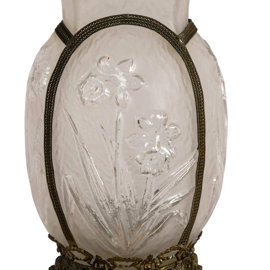 Tiffin Art Deco Floral Embossed Brass Filigree Vase-3