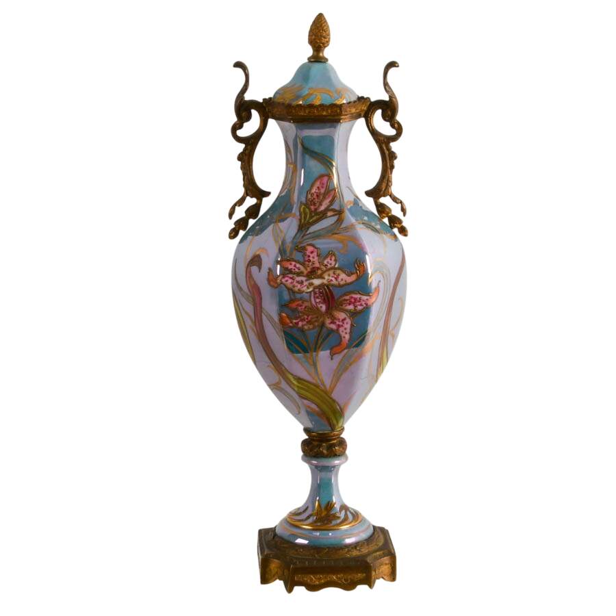 Antique French Sèvres-Style Art Nouveau Painted Porcelain Urn-7