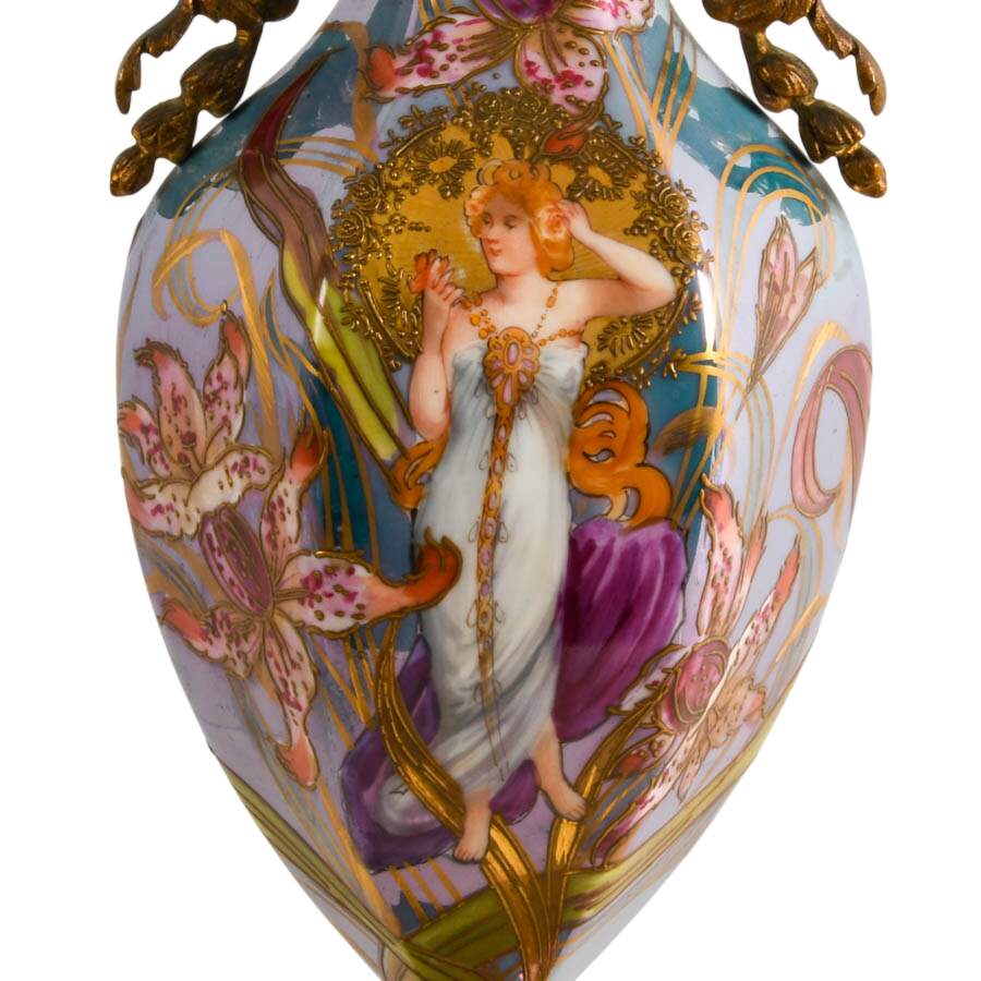 Antique French Sèvres-Style Art Nouveau Painted Porcelain Urn-3