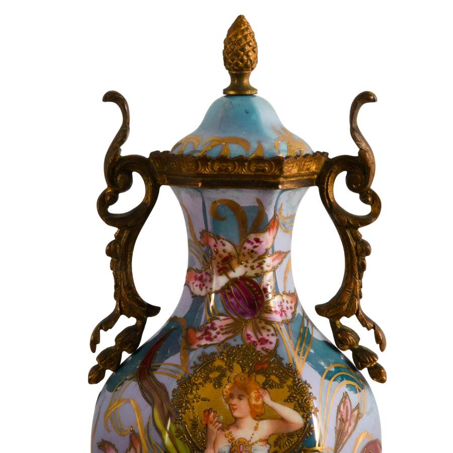 Antique French Sèvres-Style Art Nouveau Painted Porcelain Urn-2