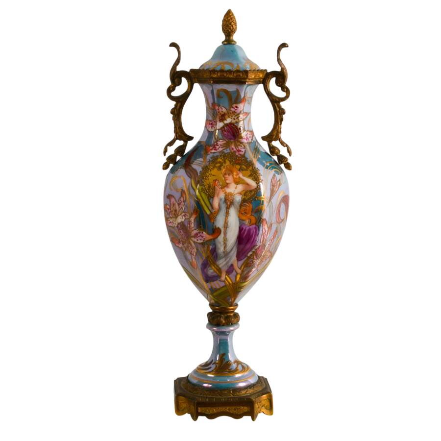 Antique French Sèvres-Style Art Nouveau Painted Porcelain Urn-1
