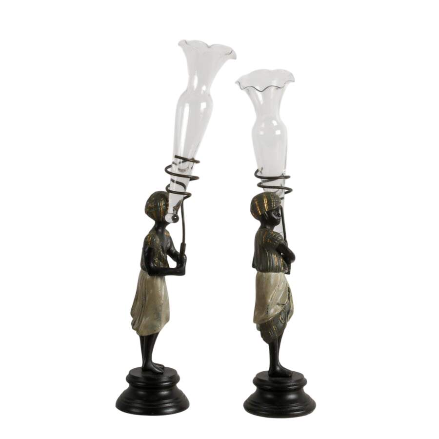 Pair of Nubian Bronze Figural Bud Vases-6