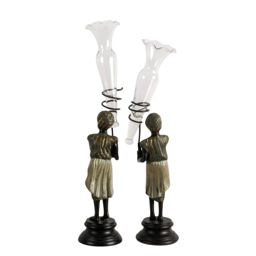 Pair of Nubian Bronze Figural Bud Vases-5
