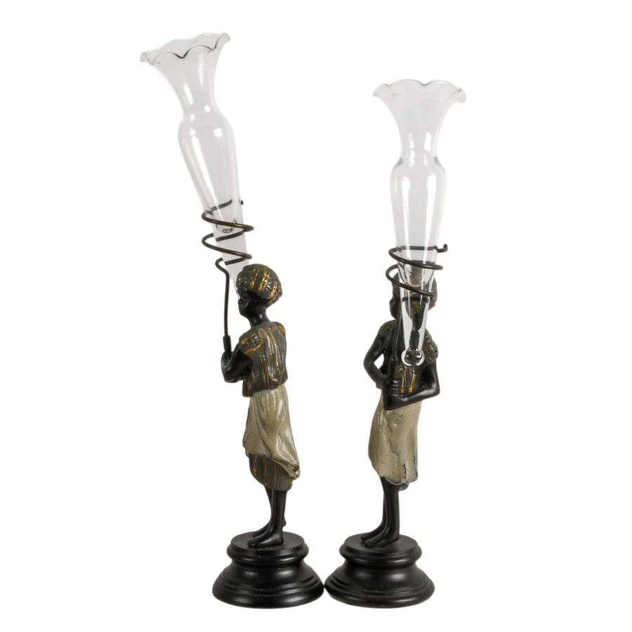 Pair of Nubian Bronze Figural Bud Vases-4