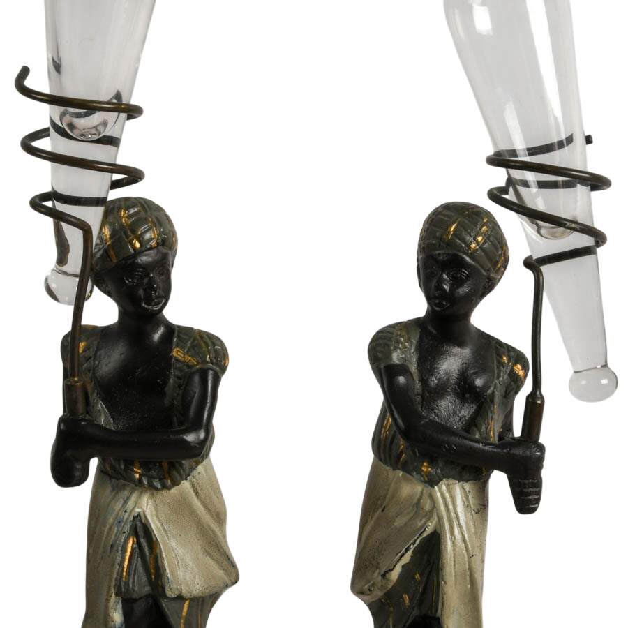 Pair of Nubian Bronze Figural Bud Vases-2