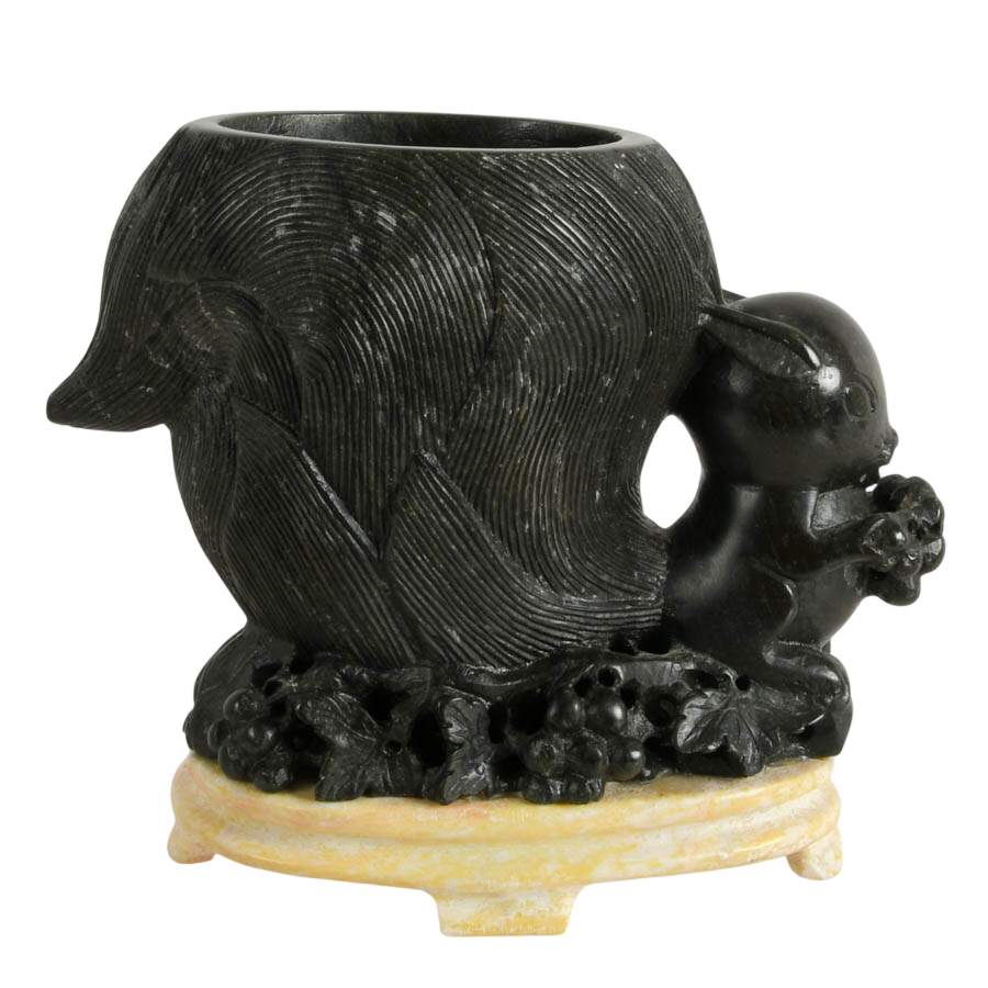 Pair of Carved Stone Squirrel Vases-7