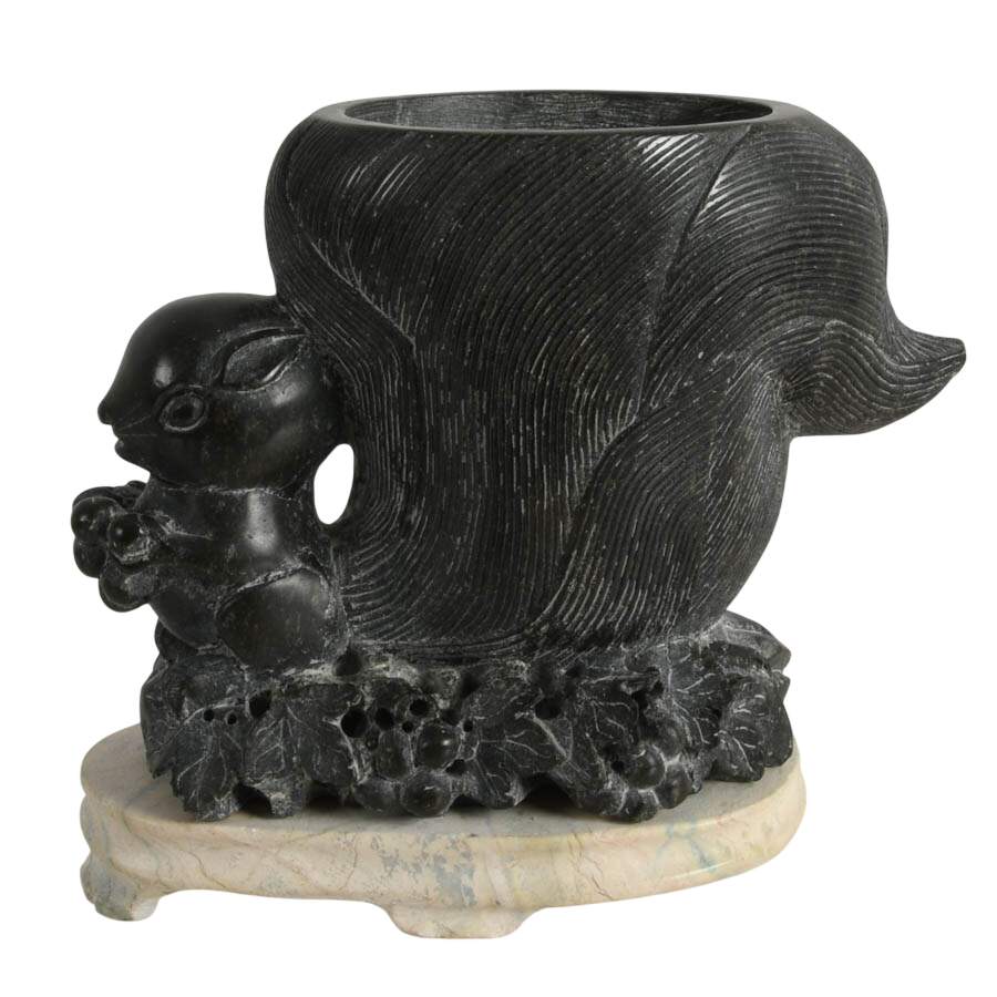 Pair of Carved Stone Squirrel Vases-5