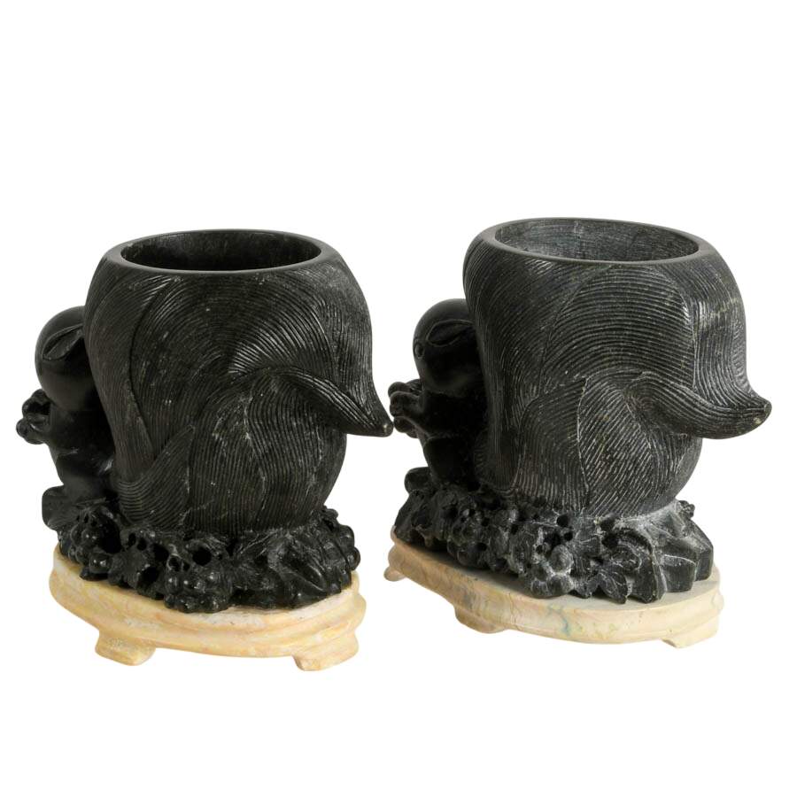 Pair of Carved Stone Squirrel Vases-3