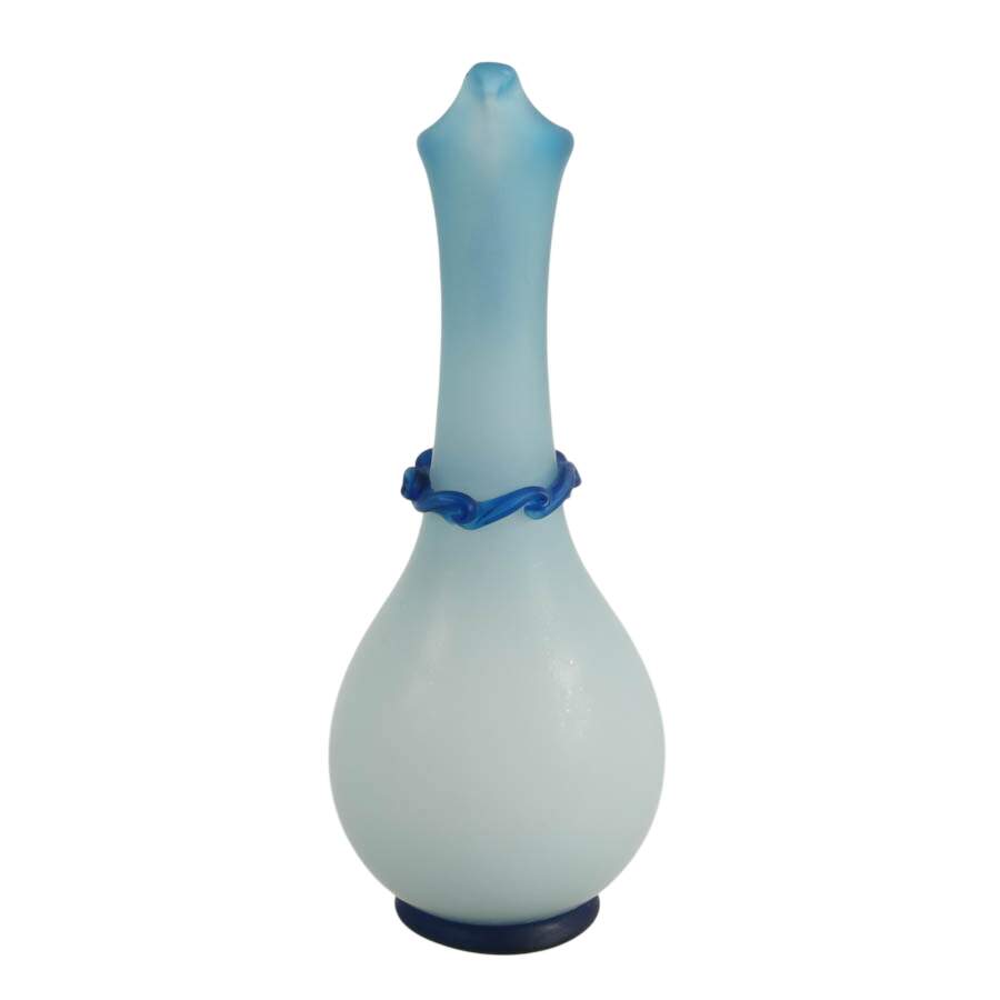 Antique Hand-Blown Blue Satin Glass Pitcher Vase-6