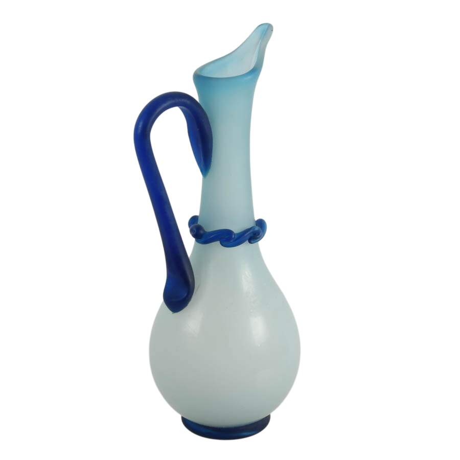 Antique Hand-Blown Blue Satin Glass Pitcher Vase-5