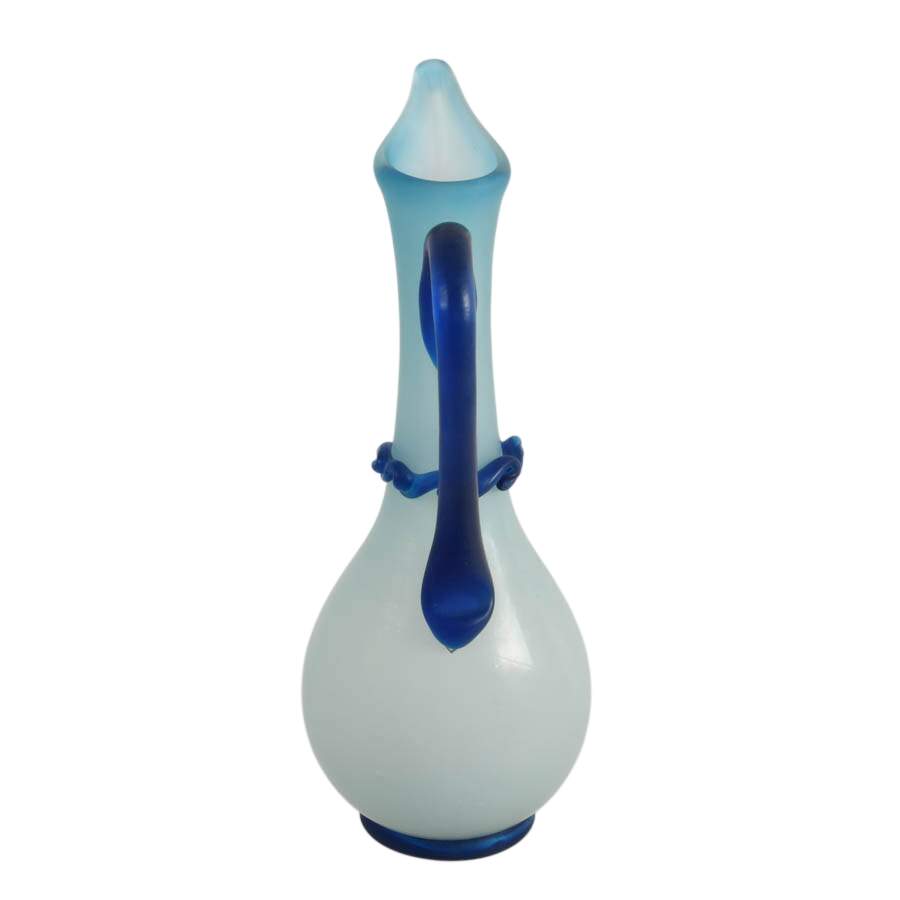 Antique Hand-Blown Blue Satin Glass Pitcher Vase-4