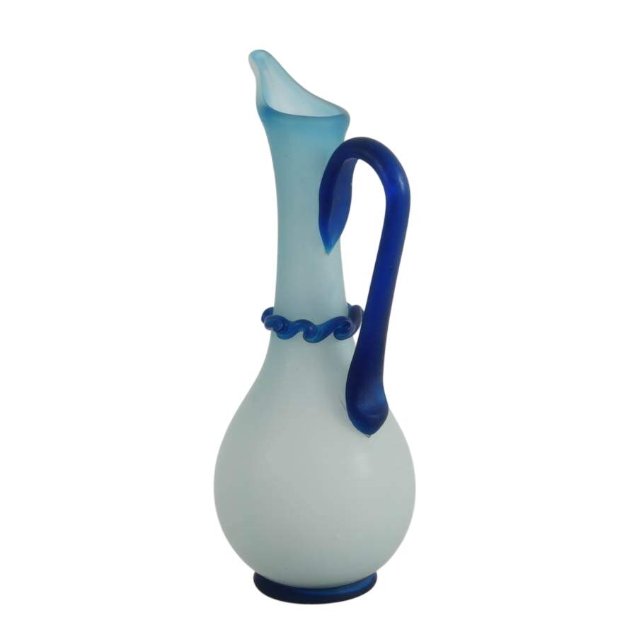 Antique Hand-Blown Blue Satin Glass Pitcher Vase-3
