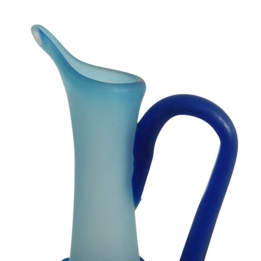 Antique Hand-Blown Blue Satin Glass Pitcher Vase-2