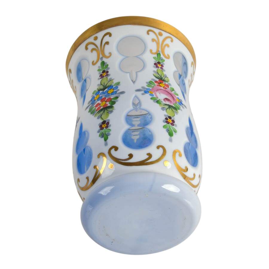 Antique Bohemian Hand-Painted Floral Glass Beaker Vase-6