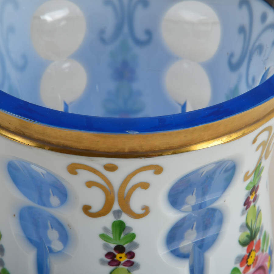 Antique Bohemian Hand-Painted Floral Glass Beaker Vase-2