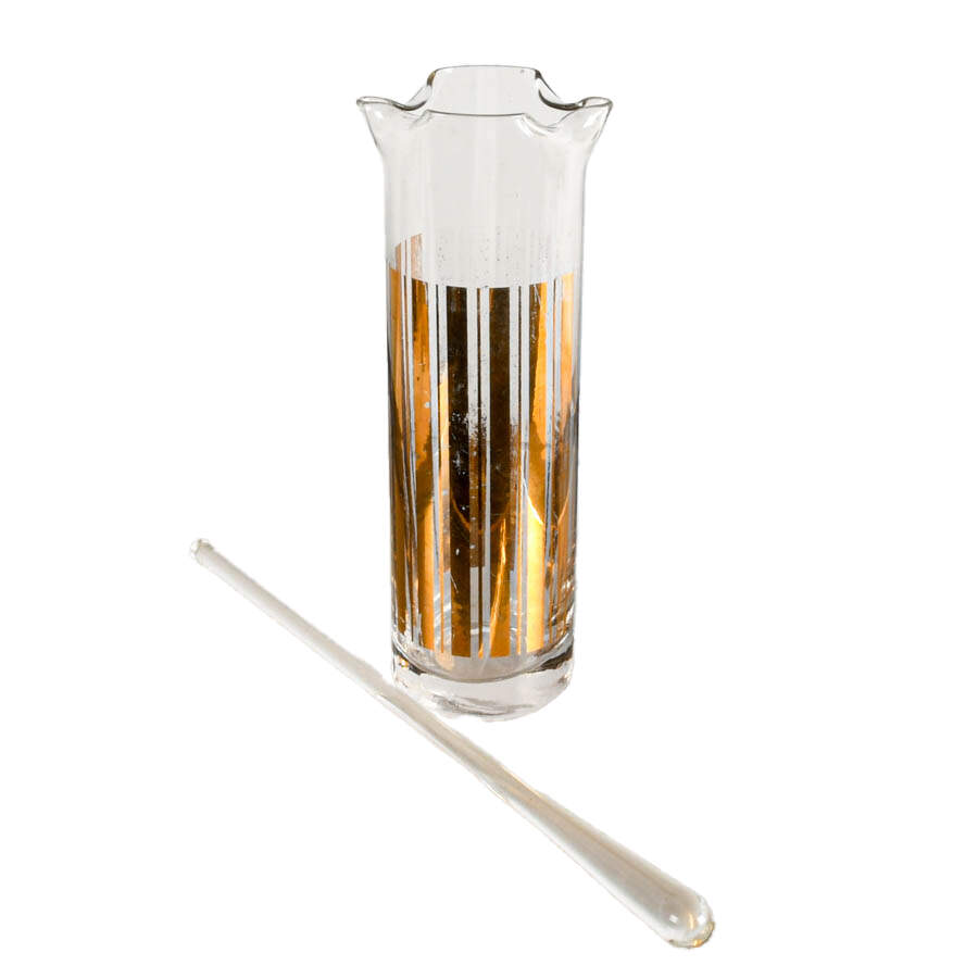Mid-Century Culver 24k Gold Cocktail Pitcher and Stirer-3