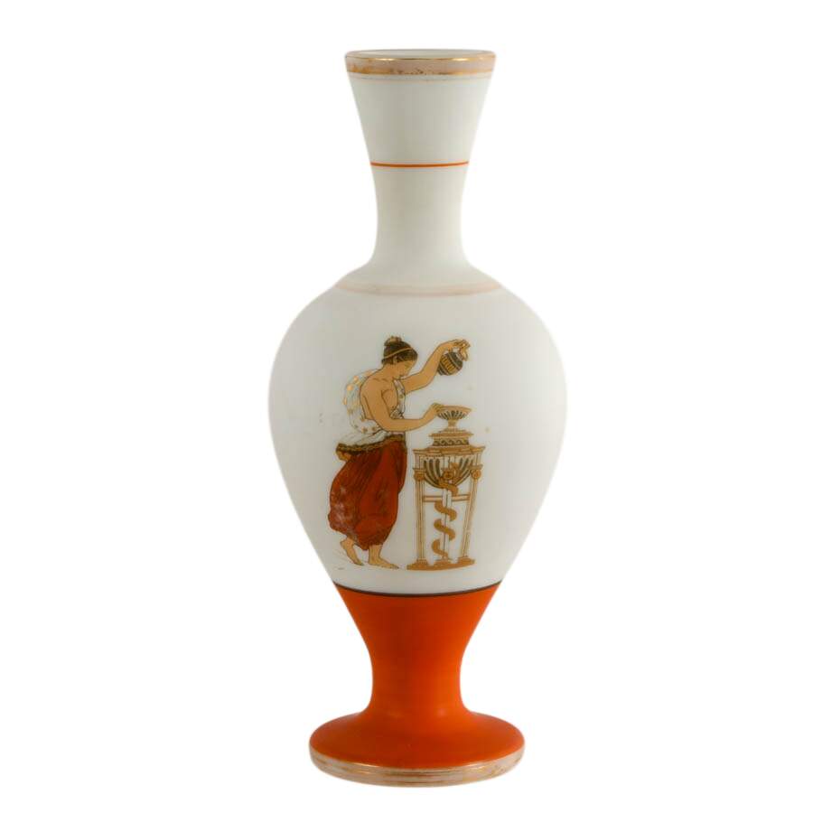 Vintage Orange and White Etruscan-Style Glass Vase Attributed to Harrach-3