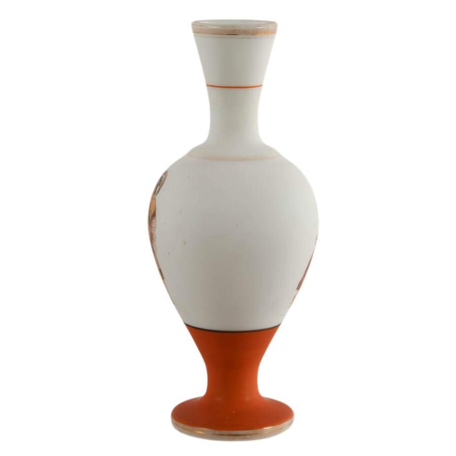 Vintage Orange and White Etruscan-Style Glass Vase Attributed to Harrach-2