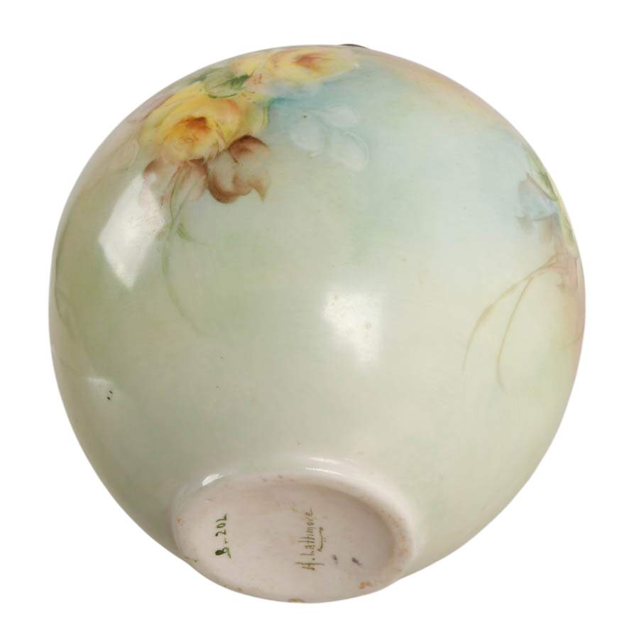 Antique Signed Hand-Painted Round Porcelain Vase-4