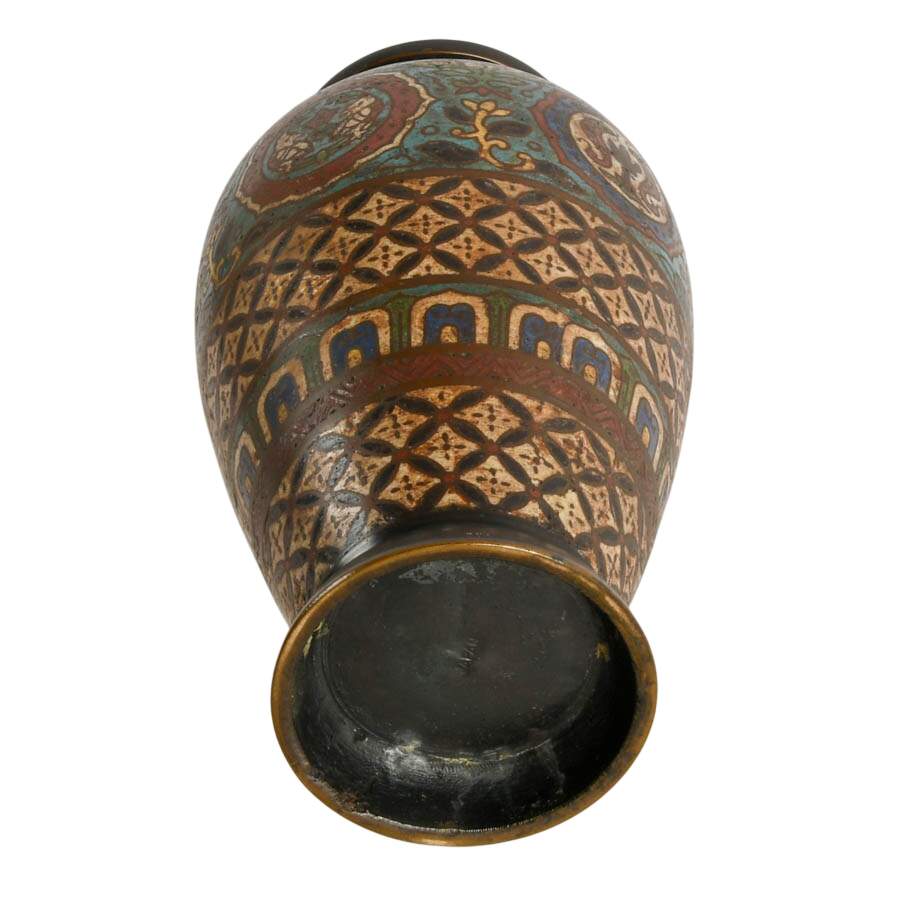 Japanese Champlevé Enameled Bronze Vase-4