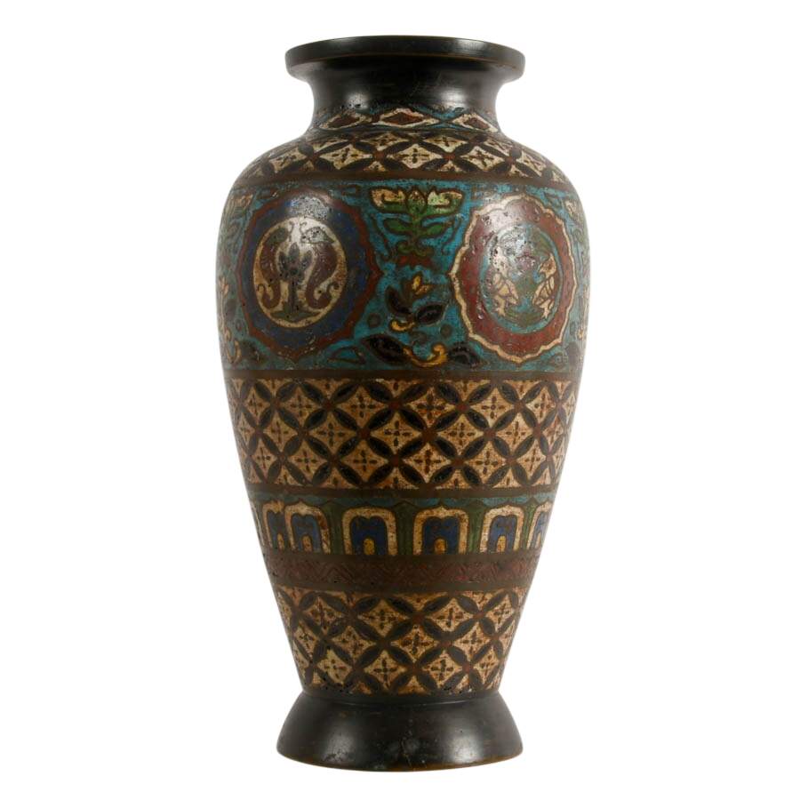 Japanese Champlevé Enameled Bronze Vase-3