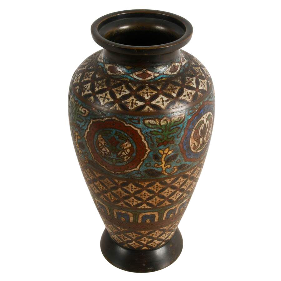 Japanese Champlevé Enameled Bronze Vase-2