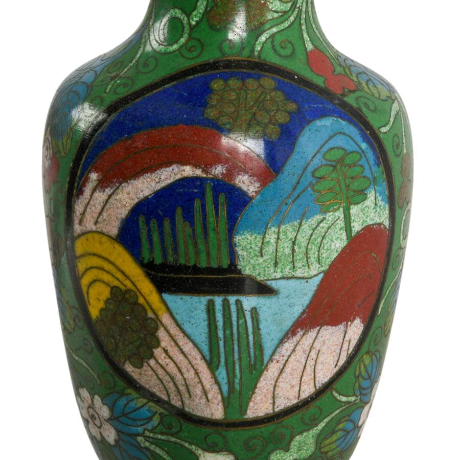 Cloisonné Chinese Landscape Vase-7