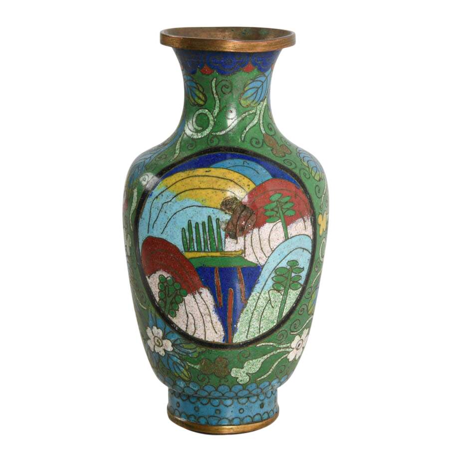Cloisonné Chinese Landscape Vase-4